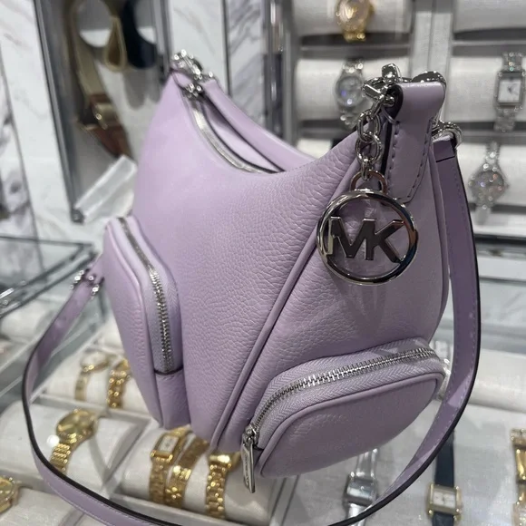 MICHAEL KORS Merritt Medium Pebbled Leather Convertible Shoulder BagQuartz NWT